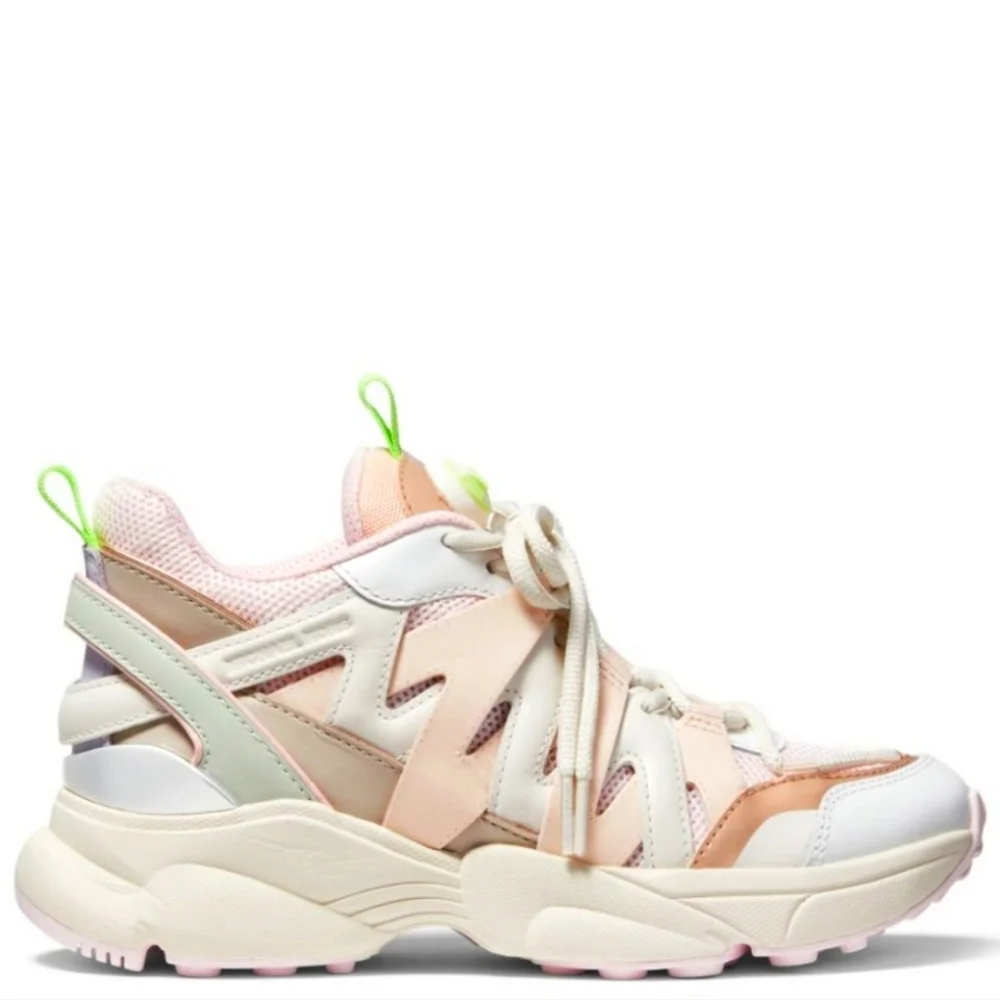 Michael Kors Hero Leather and Mesh Trainer Sneakers Tennis Shoe Cream Multi 8M